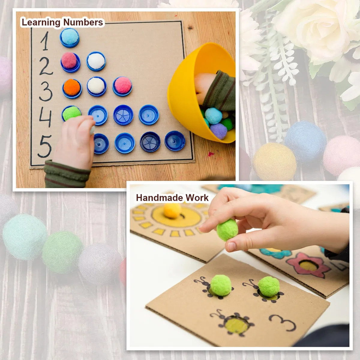 QUARKZMAN Bolas De Fieltro Pom Para Proyectos De Manualidades Caseras DIY Paquete De 100 Blanco 2.5cm 25mm