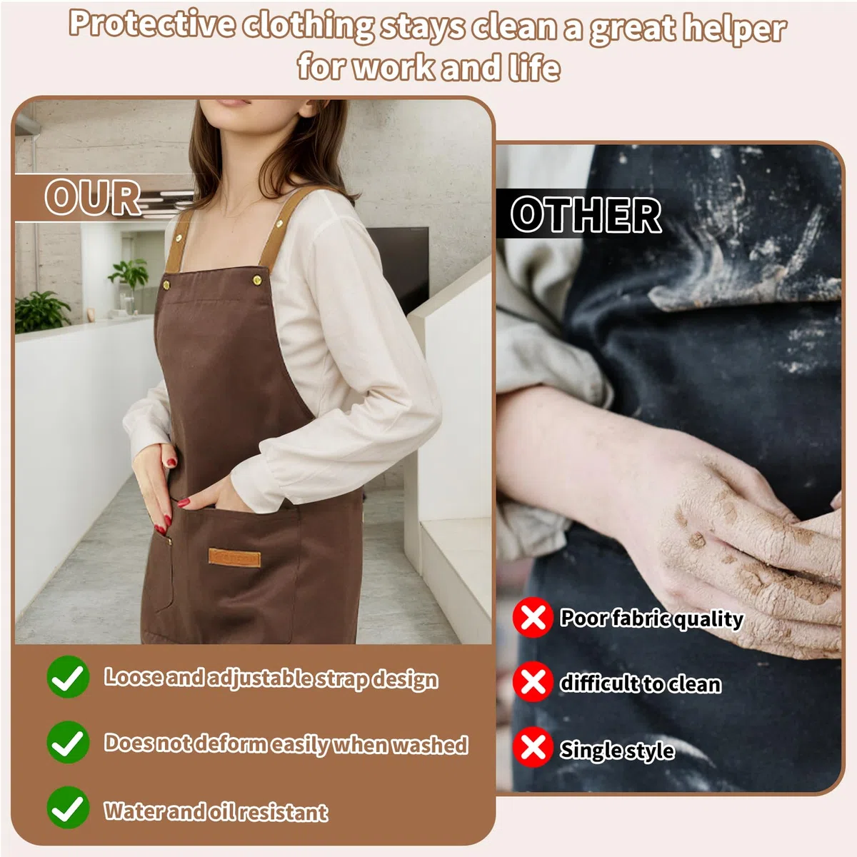 2 Piezas Delantal Cocina para Hombres y Mujeres, Delantales Chef, Mandil Camarero Ajustable, Mandiles Hosteleria Barbacoa Lona con 3 Bolsillos para Hornear, Restaurante