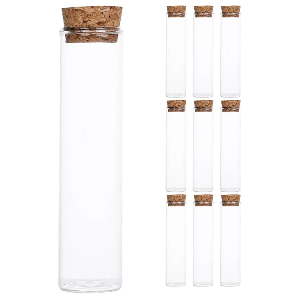 Botellas de Vidrio Decorativas Mini con Tapón de Corcho 50 Ml, Frascos de Vidrio Transparentes 25x100 Mm, para Recuerdos y Decoración, Paquete de 10 Unidades