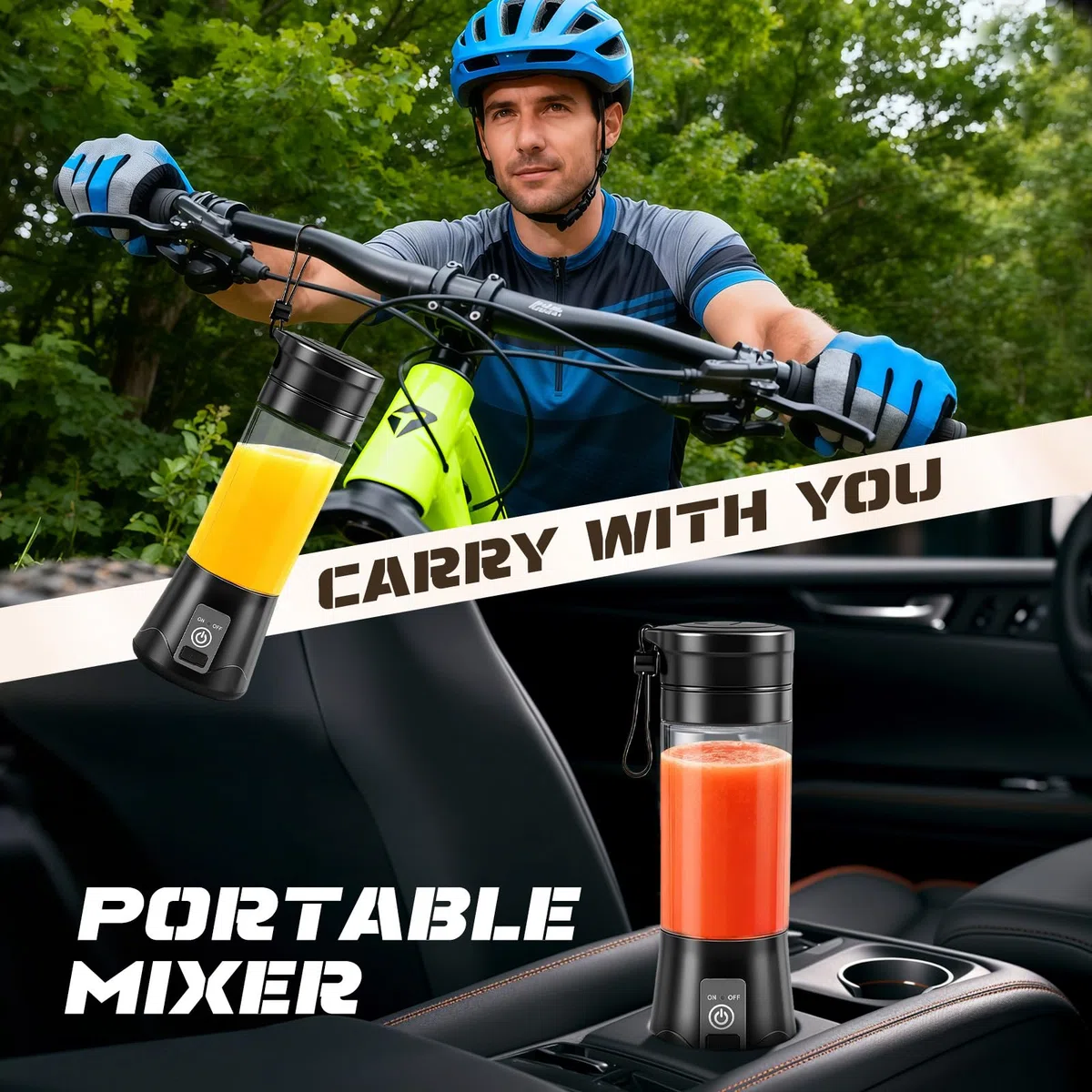 380 ML Batidora de Vaso Portatil, Mini Batidora, Exprimidor USB, 10 Cuchillas de Acero Inoxidable, para Smoothies y Batidos de Proteínas, para Deportes, Viajes, Senderismo (Negro)