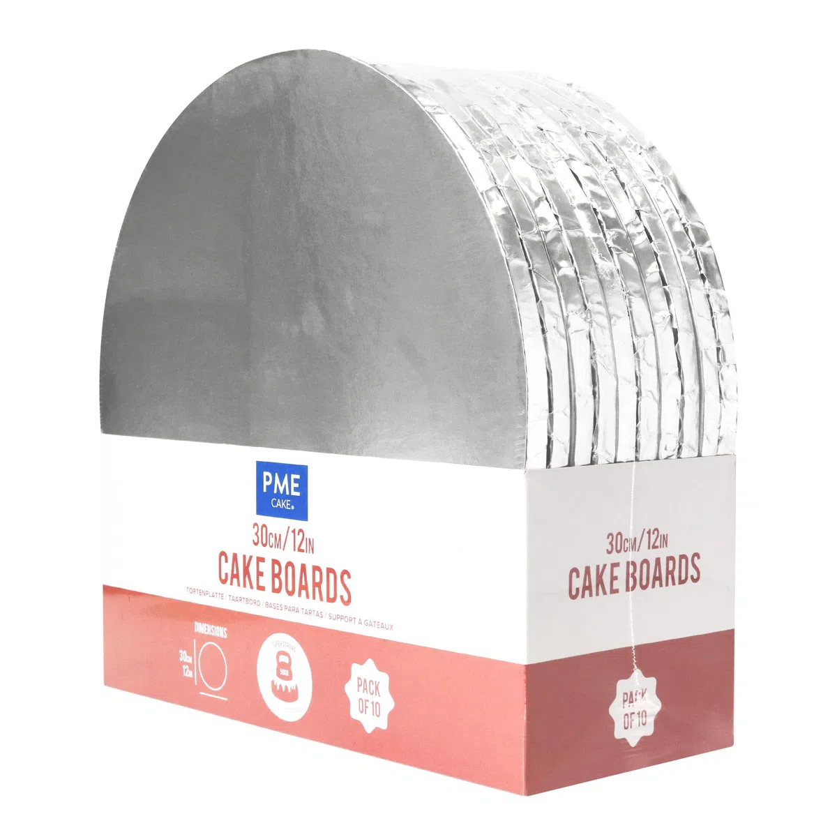 PME Set de 10 Cake Boards redondos para Tartas con bordes envueltos, Plata (12" / 30cm)