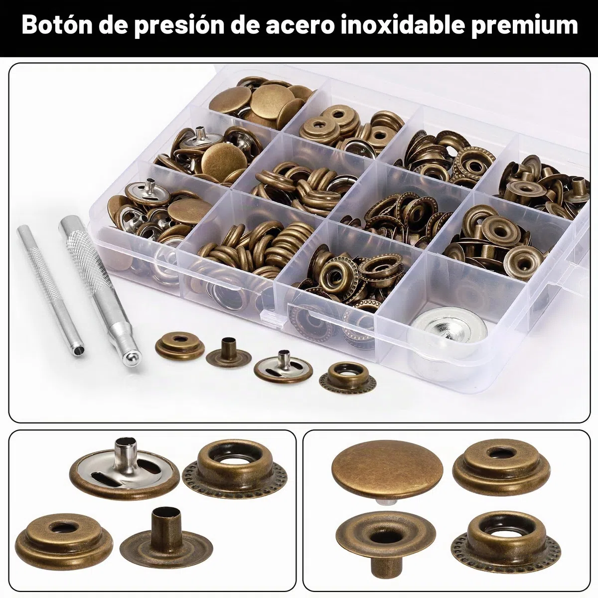 Amentalove 260Pcs Corchetes de Presion Metalicos,15mm Botones de Presion, Botones a Presion, Kit Cierre a Presión con 3 Herramientas, Corchetes de Presion Metalicos para Bolsos Jeans Ropa Tela