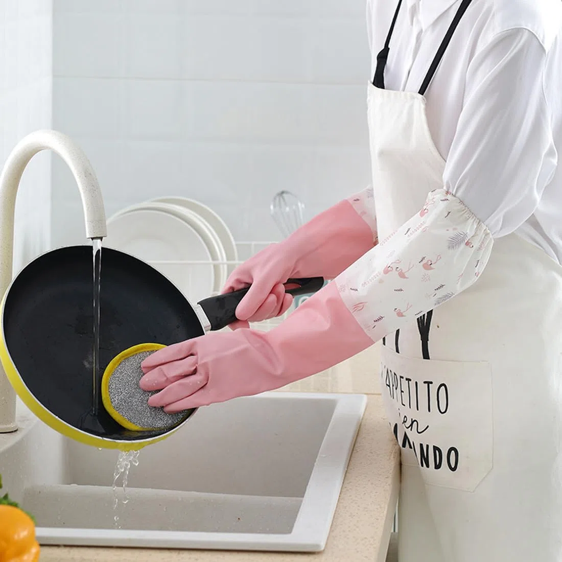 XPEX 2 Pares De Guantes De Cocina Antideslizantes Largos,Guantes De Goma Para Cocina,Lavado De Platos,Limpieza De Lavandería Doméstica