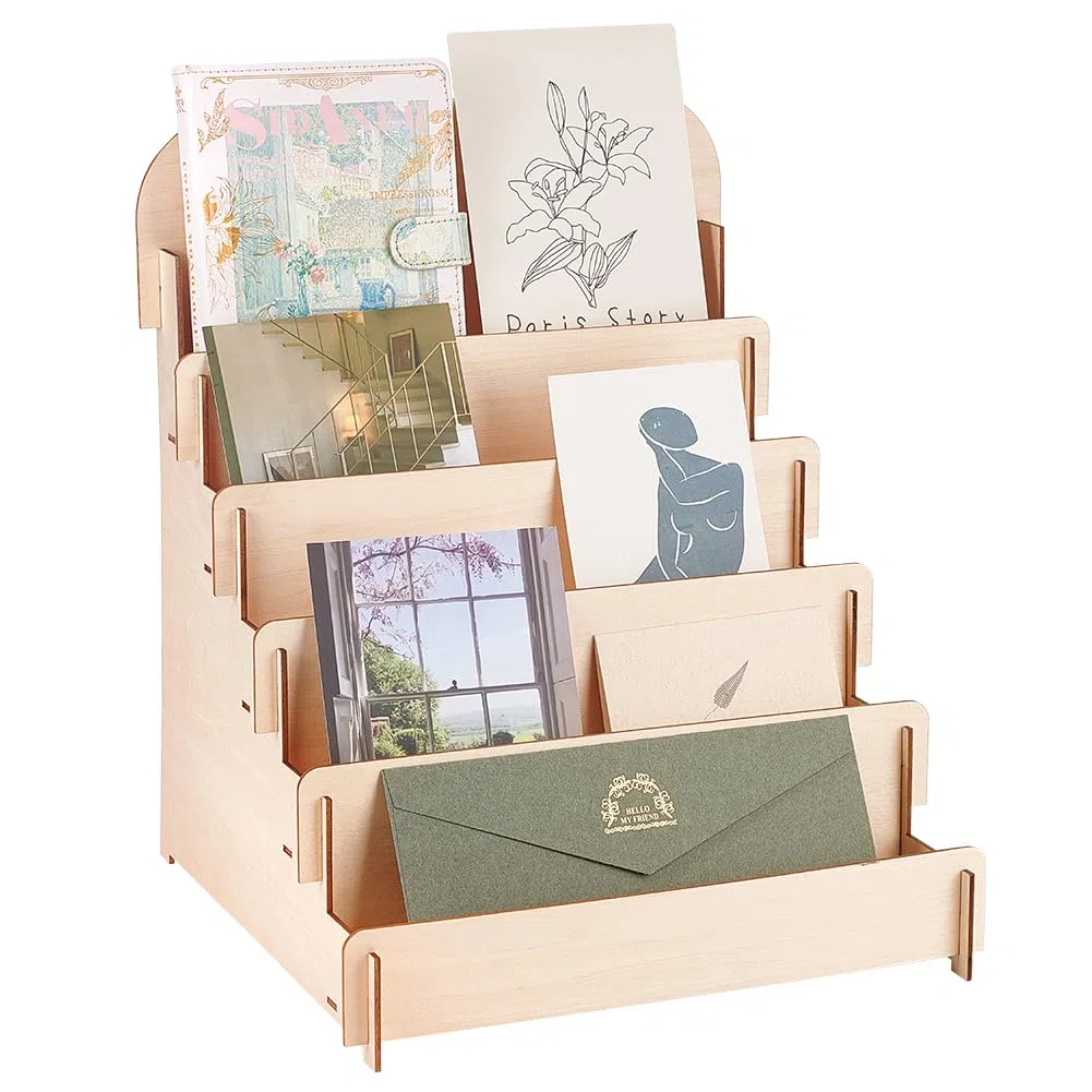 PH PandaHall Soporte para tarjetas postales de madera de 5 niveles, portatarjetas postales para fotos, vendedor, mostrador de ventas, tarjetas de felicitación