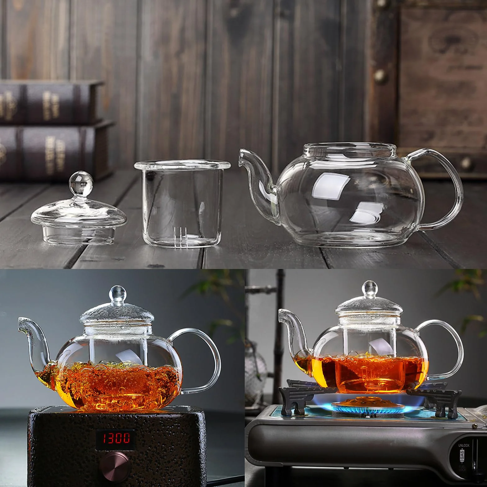 Tetera de cristal, pequeña tetera con colador de té extraíble, de cristal, resistente al calor y al microondas, para preparar té suelto, 400 ml