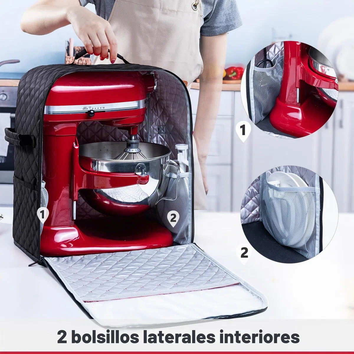 BAGSPRITE - Funda para batidora amasadora de Pedestal, Compatible con la batidora KitchenAid, Almacenamiento para Modelos de Vaso de 4,25/4,7 litros, Bolsillos Laterales para Accesorios de Cocina
