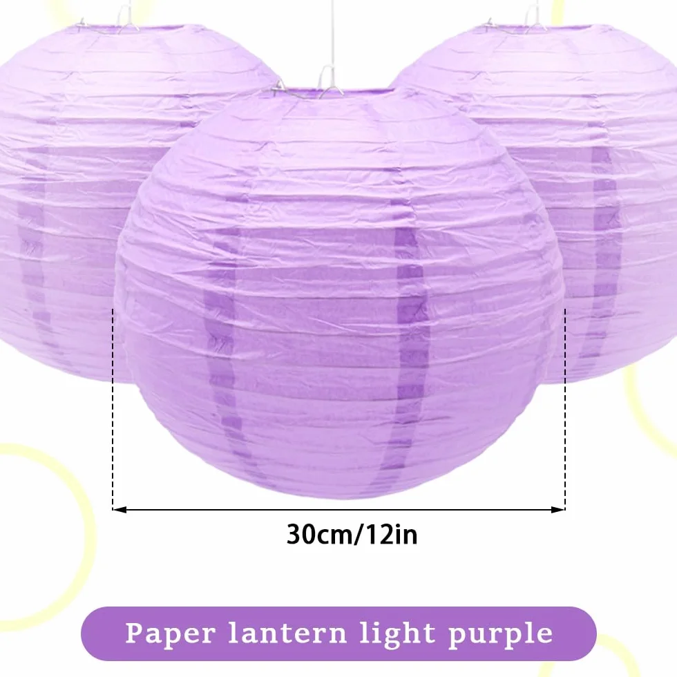 6 farolillos de papel de 30 cm redondos para colgar de papel, farolillos de papel para decorar luces y decoraciones para bodas, cumpleaños, diámetro (ZDL/Purple)