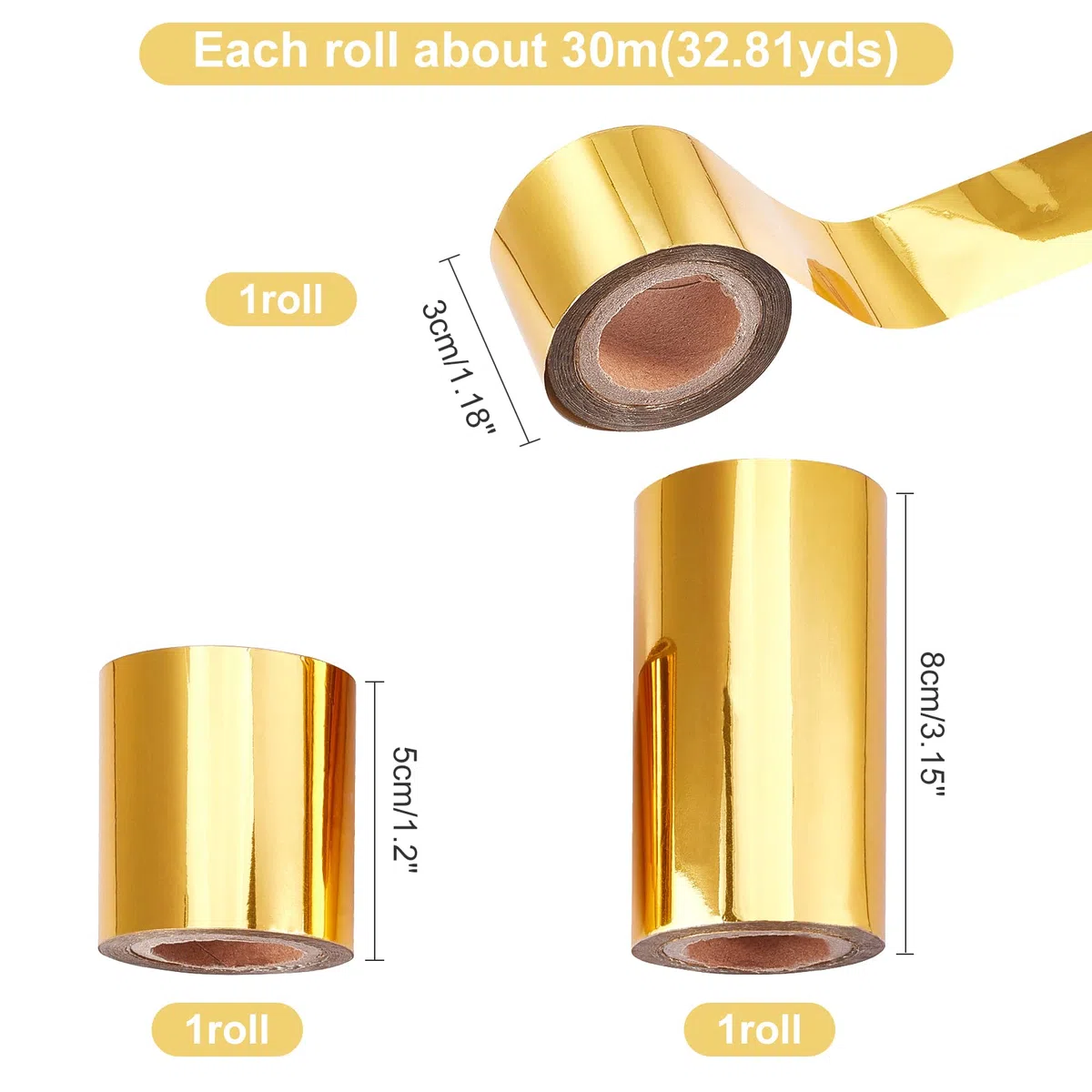 SUPERFINDINGS 3 Rollos de 90 m/295 pies de Papel para Estampado en Caliente con lámina metálica Dorada. Rollo de Papel metálico Dorado para Transferencia térmica, Apto Pluma de lámina