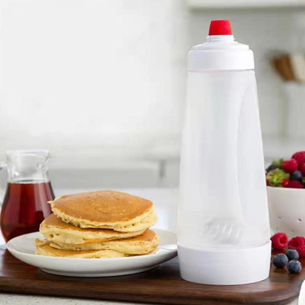 Botella batidora de 1000 ml, batidora de masa para panqueques, dispensador de masa de mano con marcas de medición y bola de mezcla, botella aplastante sin fugas, dispensador de masa multiusos, para