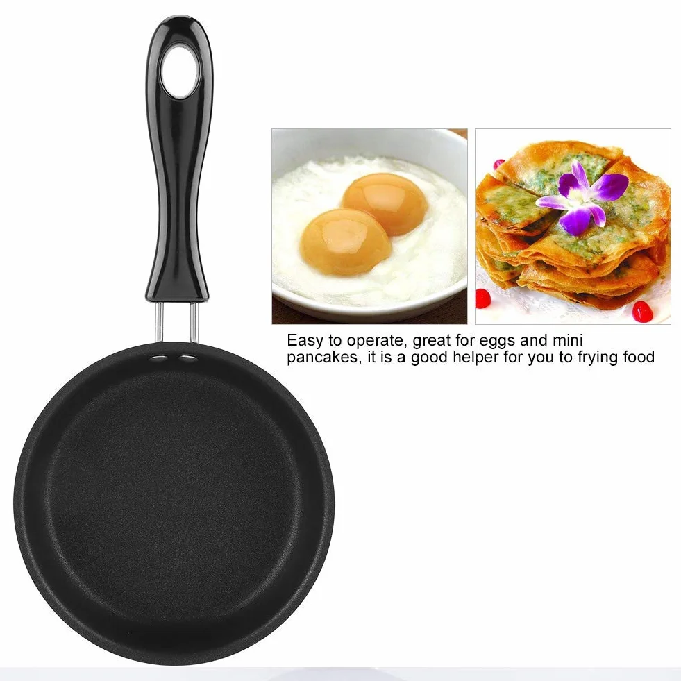 Fdit Portátil Mini Sartén Huevo Escalfado Omelette Pot Hierro Puro Dupont Recubrimiento Hogar Cocina Peque?a Cocina Negro 12 CM