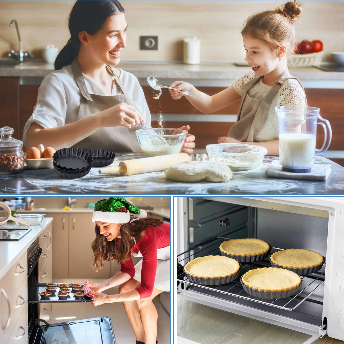 Molde Quiche Tart Pan Antiadherentes, 8 Pcs Round Molde Horno Tartaletas Pie Pan con Base Extraíble Loose Bottom, Individuales Reposteria para Hacer Pizzas, Pasteles (Diámetro 10 cm)