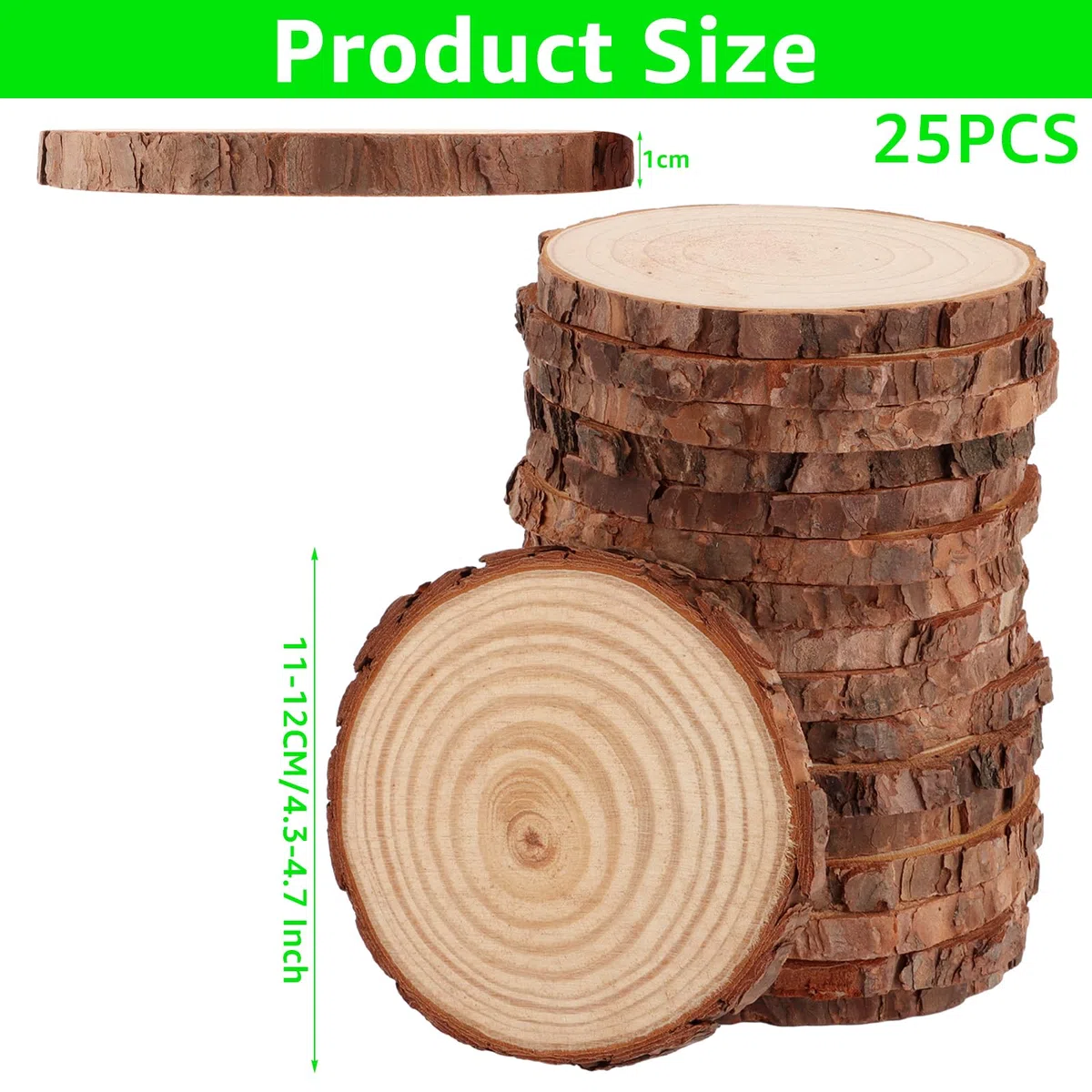 25 discos de madera de 11-12 cm sin agujero, disco de madera redondo, disco de árbol pequeño, discos de madera para manualidades, 10 mm de grosor para manualidades, manualidades, bodas,