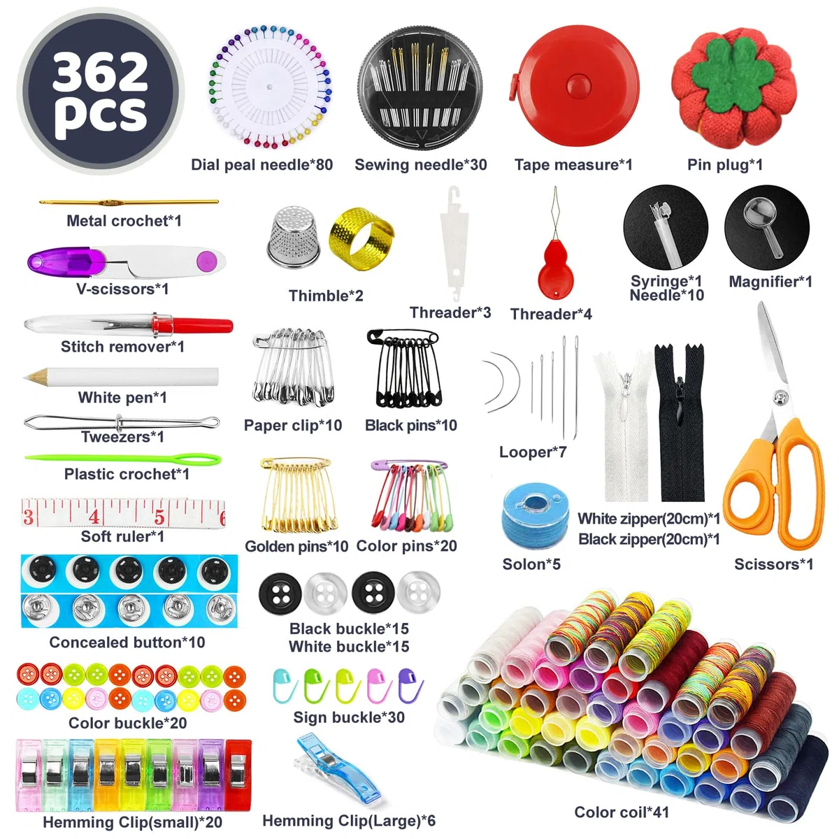 TAVADA Kit de Costura 362pcs Accesorios con Funda de Transporte, Herramientas para Hogar, Viajes y Emergencias
