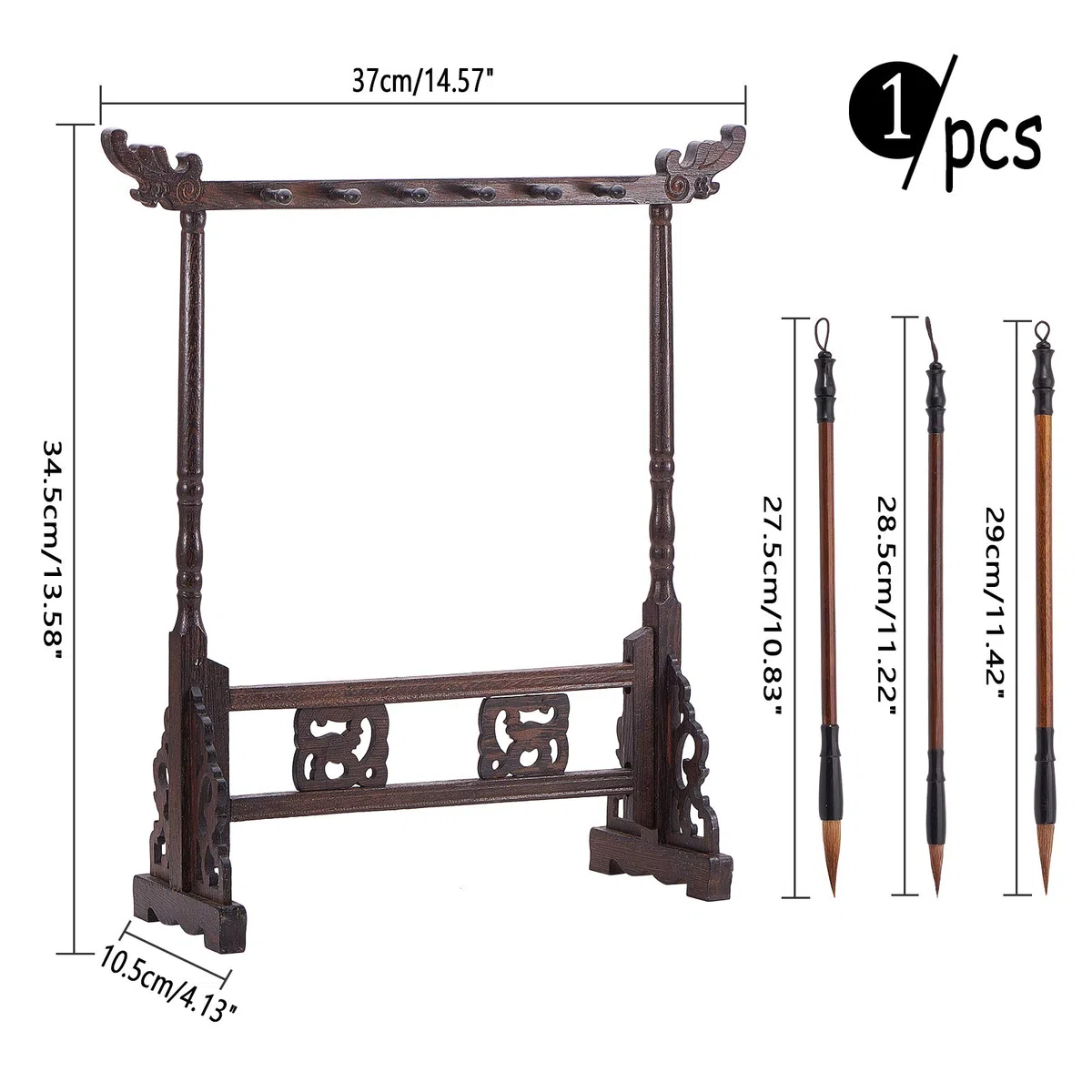 PH PandaHall 12 Portacepillos de Caligrafía Percha de cepillo de talla de madera Estante de soporte de caligrafía, Portacepillos chinos con 3 pinceles