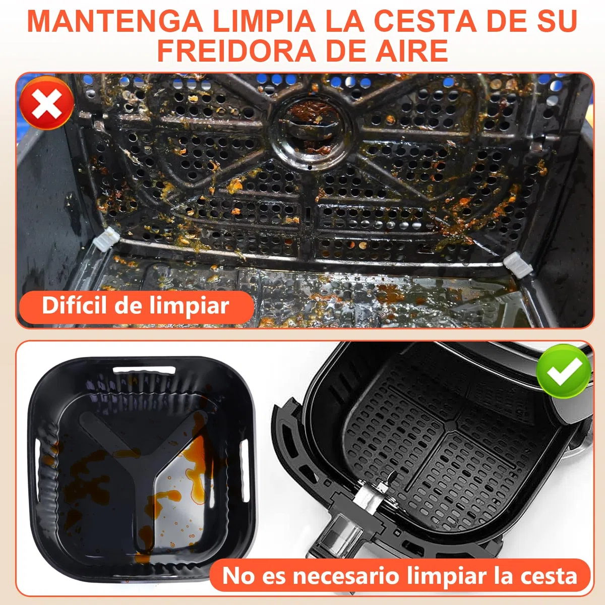 20CM Molde Silicona Freidora de Aire, 2PCS Cuadrado Accesorios Freidoras de Aire para COSORI 4,7L, Cecotec 5,5L, Moulinex 5L, Reutilizable Accesorios Freidora sin Aceite en lugar de Papel de Horno