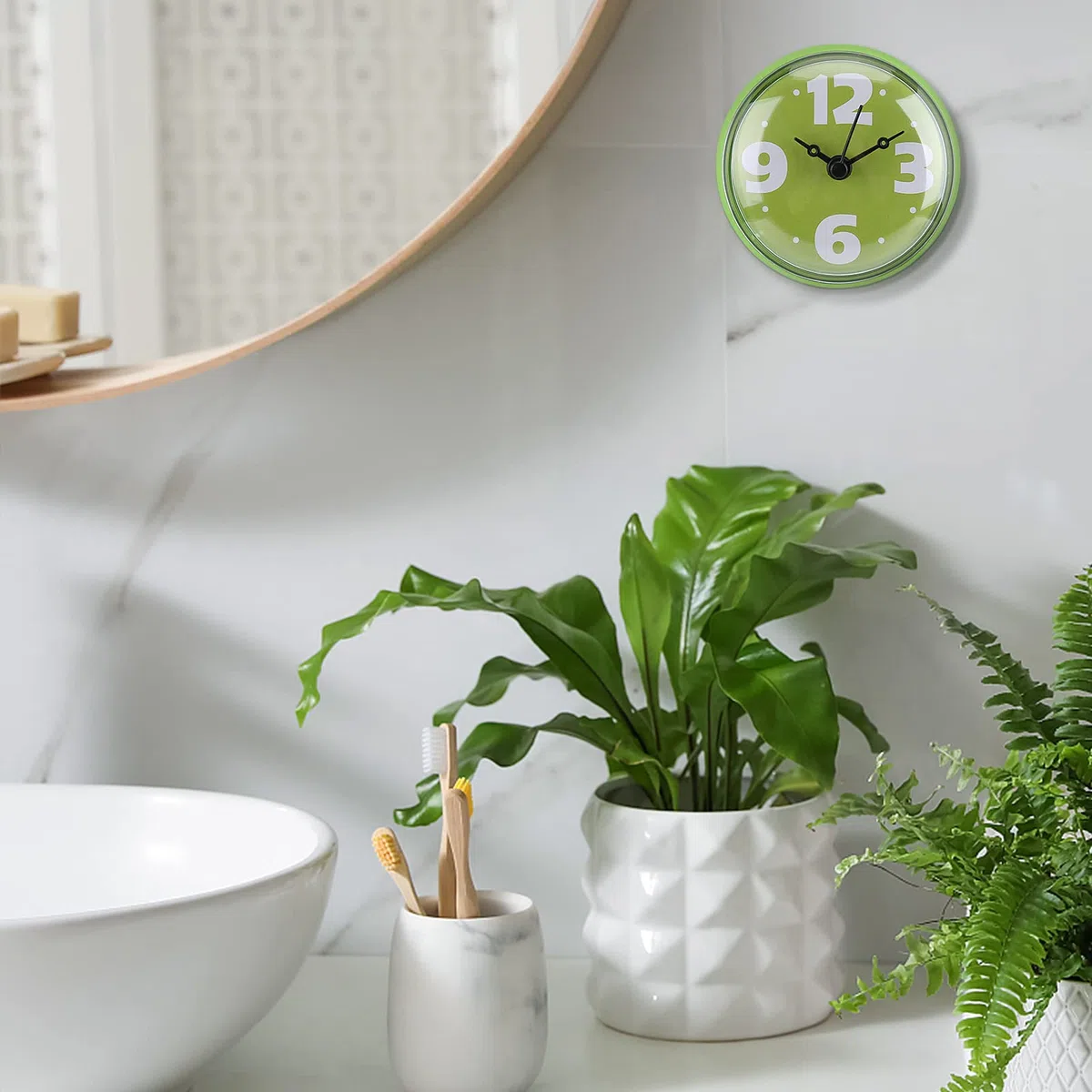 Baño Ducha Reloj de Pared, Ventosa Reloj de Pared Impermeable Succión Pared Ventana Espejo Baño Ducha Reloj Accesorios para Ducha Cocina Baño(Verde)