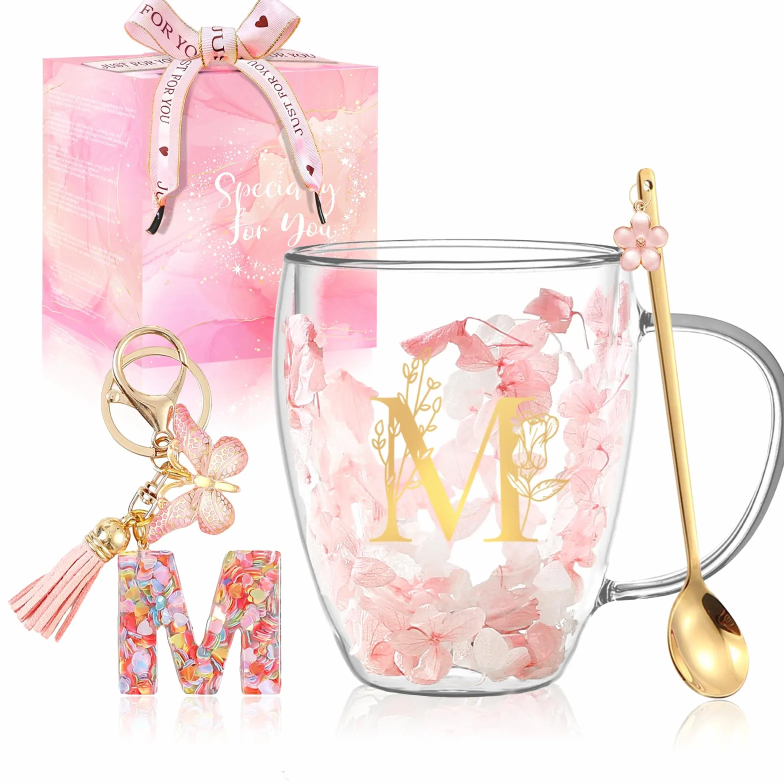Regalos Originales para Mujer Tazas de Café Regalo Cumpleaños para Ella Tazas Te Expreso Personalizadas Regalos Boda Amistad Adorables Tazas de Vidrio Doble Pared Regalos Navidad Accesorios Rosados