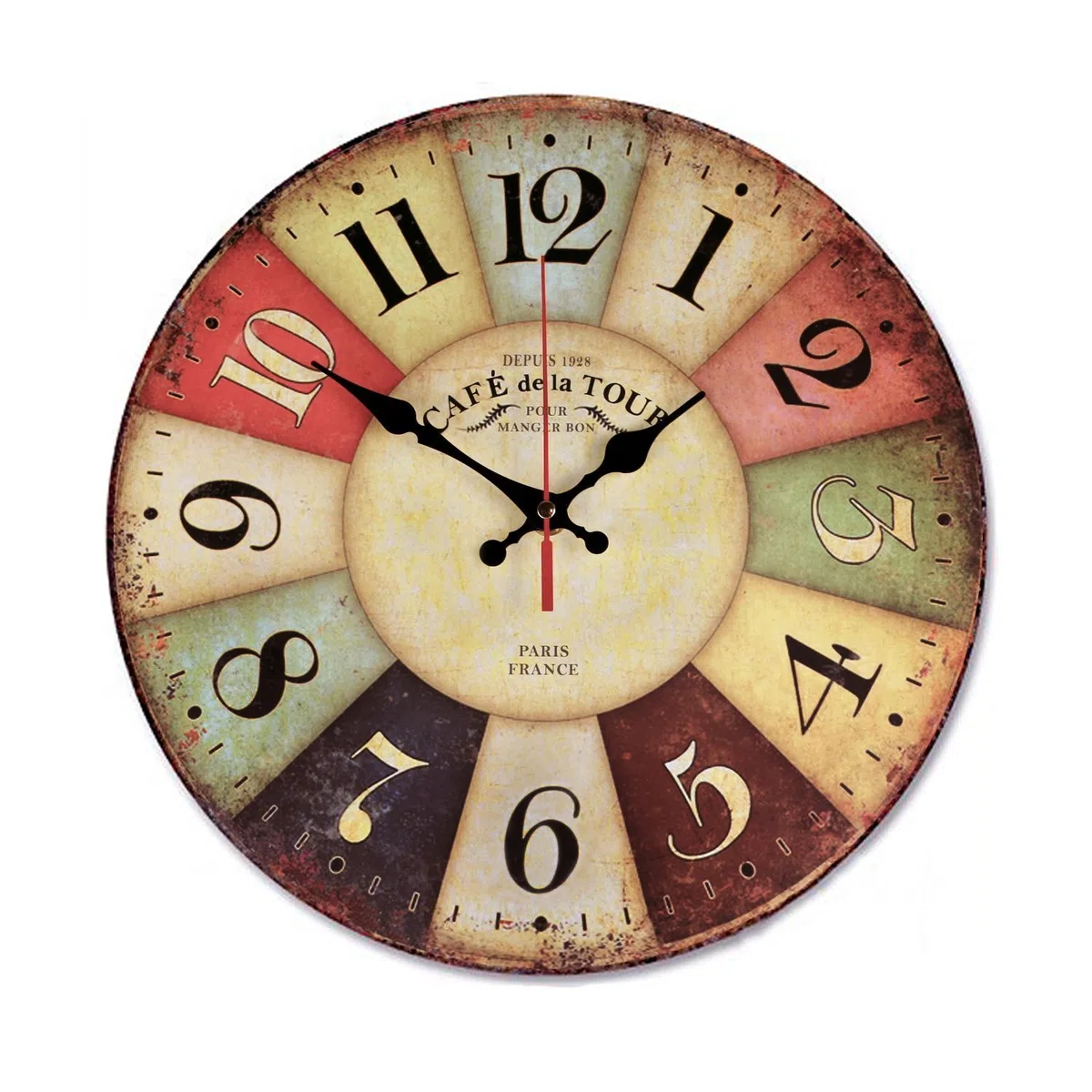 Reloj de Pared, Reloj de Pared de Cuarzo Estilo Toscano Vintage silencioso Retro Reloj de Madera Sin Tictac (París, 30cm)