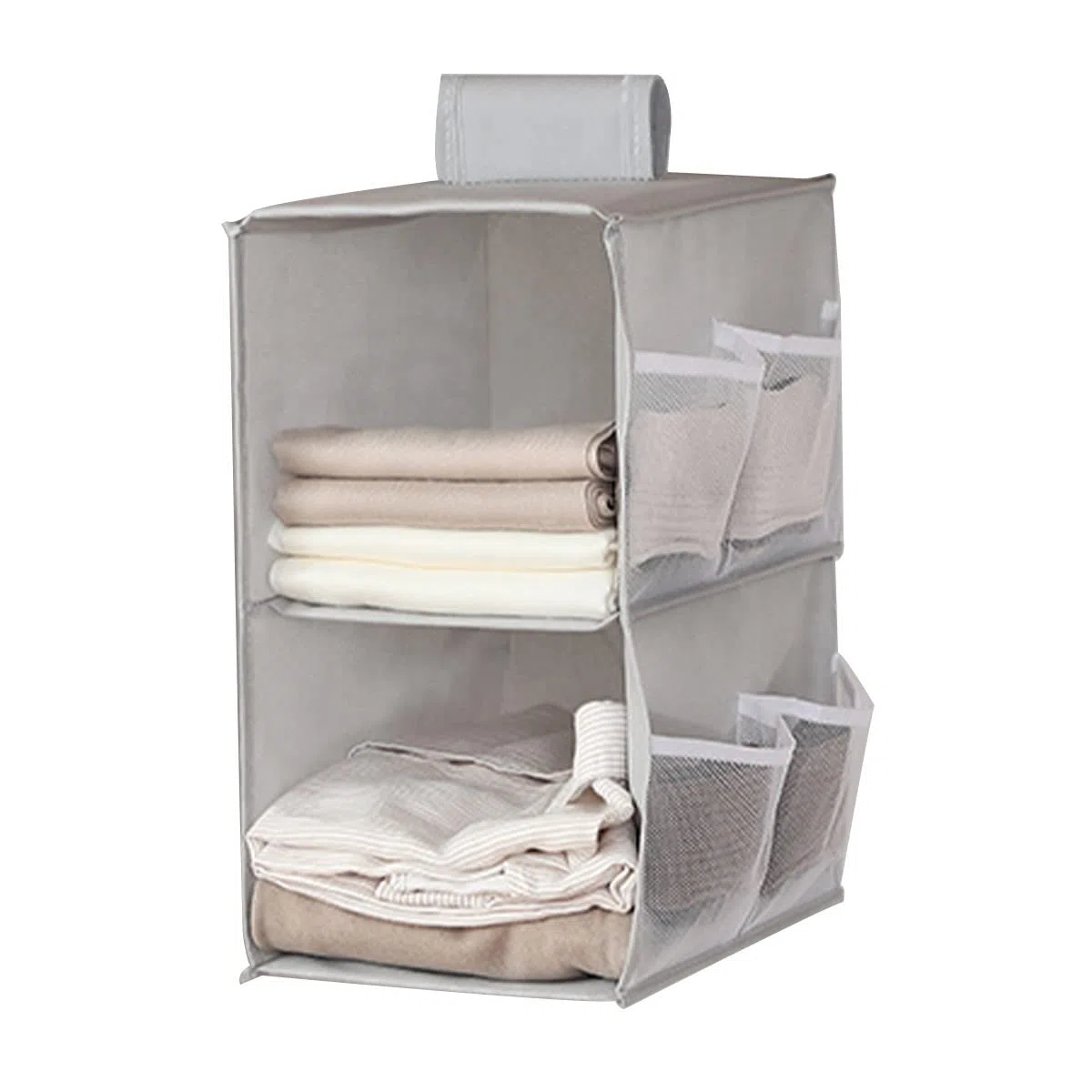 Organizador de Armario Colgante, Estantería Colgante de Tela, con 2 Niveles y 6 Bolsillos, Ahorro de Espacio y Plegable, Estante de Tela para Armario para Ropa, Toallas, Ropa(Gris Dos Capas)