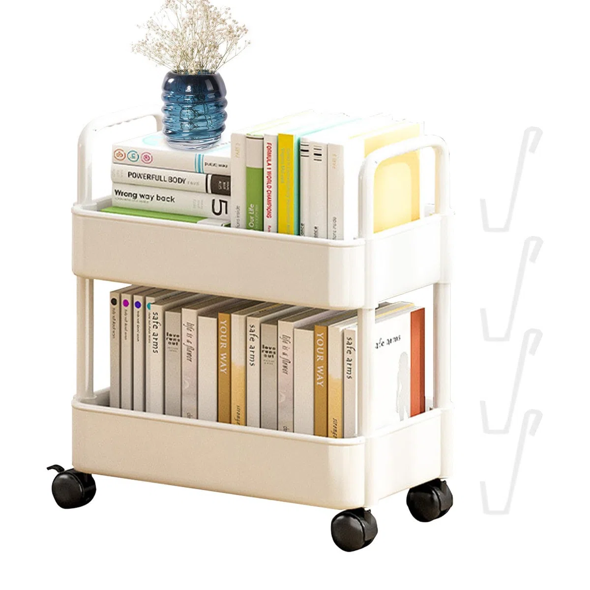 SENZZ estantería móvil, estantería Almacenamiento para Libros, estanterías con Ruedas, Organizador Carrito Libros móvil Multifuncional para Dormitorio, Sala Estar, hogar, Escuela, niños