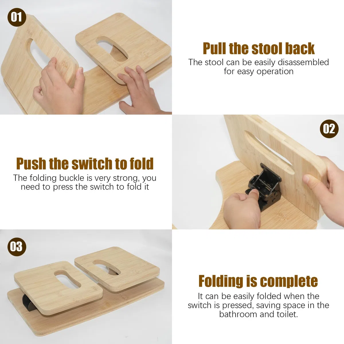 Taburete Fisiologico de Bambú para Adultos y Niños, Taburete Inodoro Plegable, Ergonómico Antideslizante Portátil Escalón para WC, contra Estreñimiento y Hemorroides