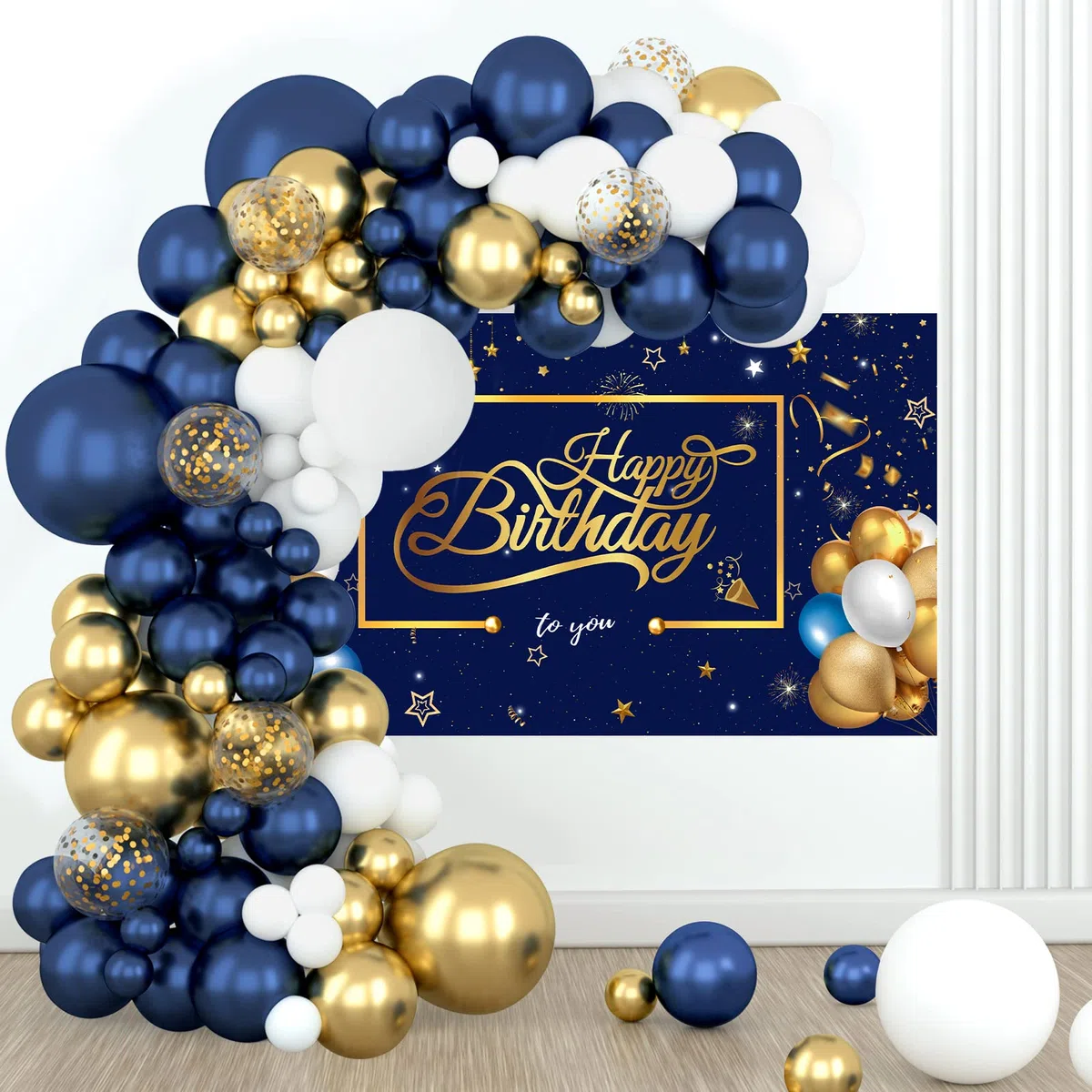 Kit de arco de globo azul marino con fondo,98Pcs kit de arco de guirnalda de globo azul marino para hombres,decoración de fiesta de cumpleaños,baby shower,espacio,telón de fondo de primer cumpleaños