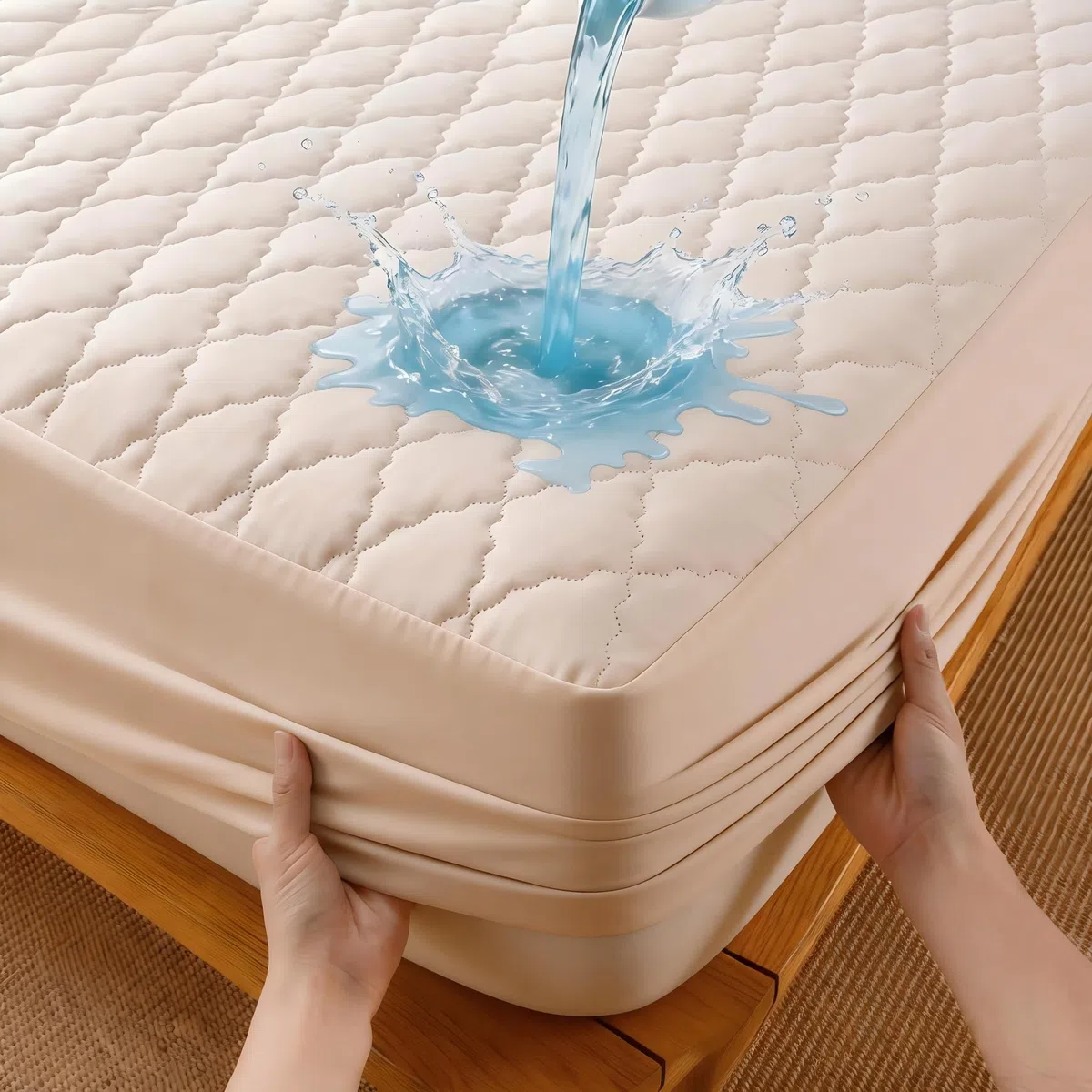 Protector Colchon 150x200 cm - Impermeable & Acolchado Funda Colchon para Cama 150cm, Colchones de hasta 27 cm, 100% Poliéster + PU, Khaki