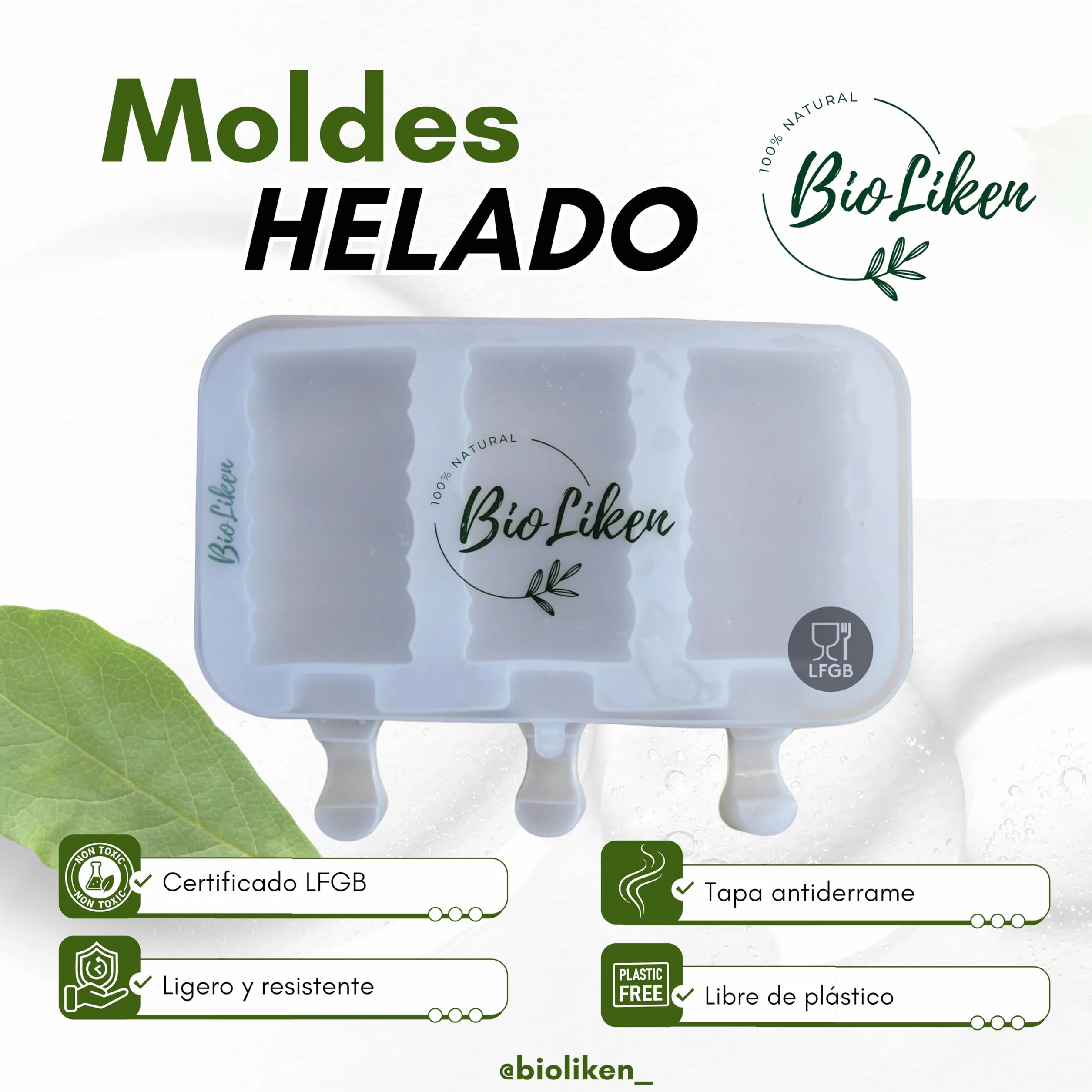 Moldes Helado de Silicona Platino Reutilizables sin BPA, 3 Cavidades, Pack x2 Unidades, Moldes para polos - Translúcido Sin Colorantes