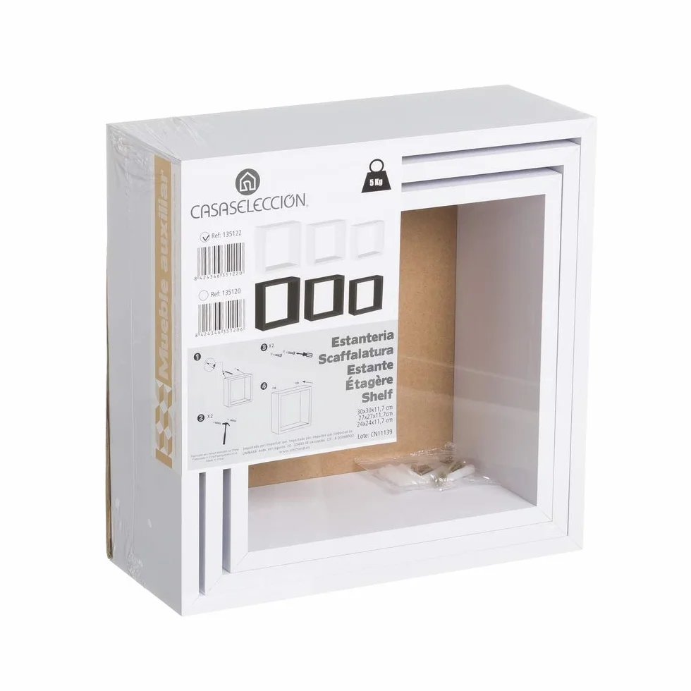 LOLAhome Set de 3 Estantes Cubo Grandes de Madera MDF Blancos/Capacidad 5 kg / 2 Tamaños Disponibles/Incluye herrajes de Pared/Estantes Flotantes con 3 Medidas 30, 27 y 24 cm