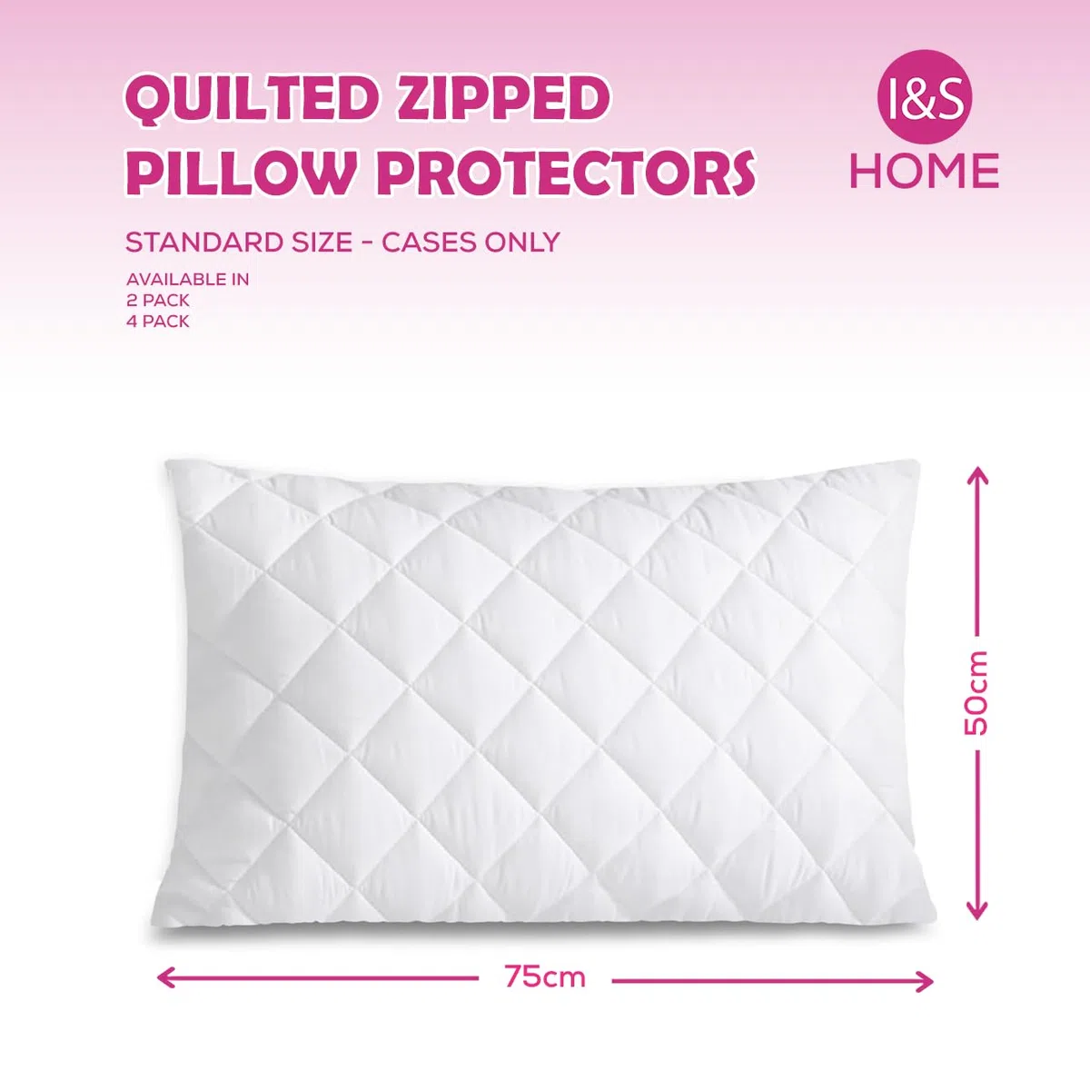 I&S HOME Paquete de 2 protectores de almohada acolchados con cremallera, 50 x 75 cm, fundas de almohada hipoalergénicas, transpirables, suaves, fundas de almohada con cremallera, color blanco