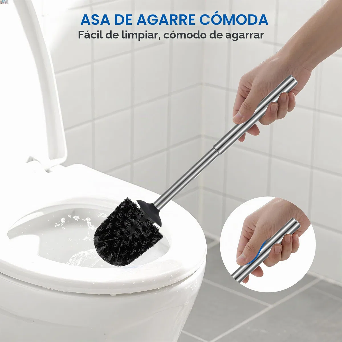Juego de Cepillo y Soporte para Inodoro de Acero Inoxidable Cepillado Níquel - Mango de 40CM - Cerdas de Alta Densidad Cepillo para Taza de Baño, Cepillos de Limpieza para Baño con Base Plate