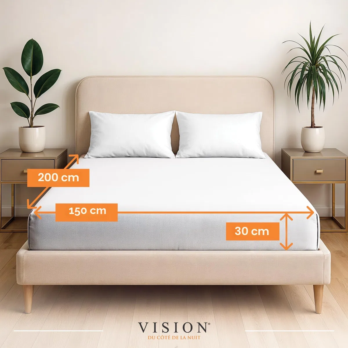 VISION Sábana Ajustable - 100% algodón - Cama Doble (150 x 200 cm) - Esquinas elásticas - Se Adapta a colchones de hasta 30 cm - Certificación Oeko-Tex - Lavable a máquina - Color: Blanco