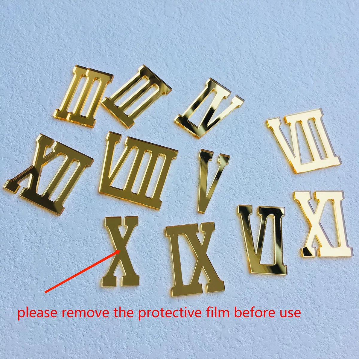 NUO RUI 12 números acrílicos con espejo romano para un reloj de pared (espejo dorado)