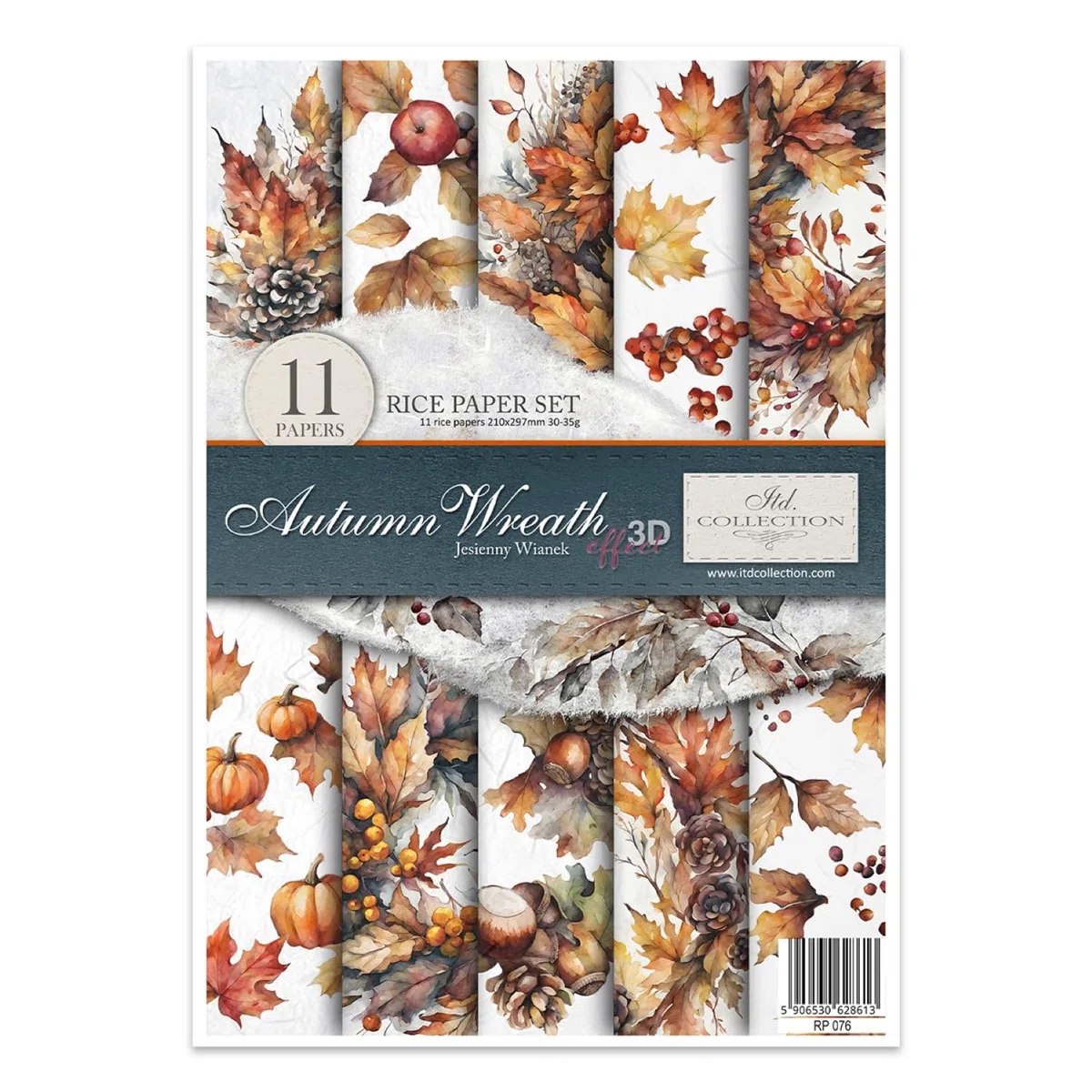 ITD Collection - Papel de arroz Decopatch - Decoupage - Papel de diseño para decoupage - Hojas de papel de arroz - A4 29,7 x 21 cm - Autumn Wreath - RP-076