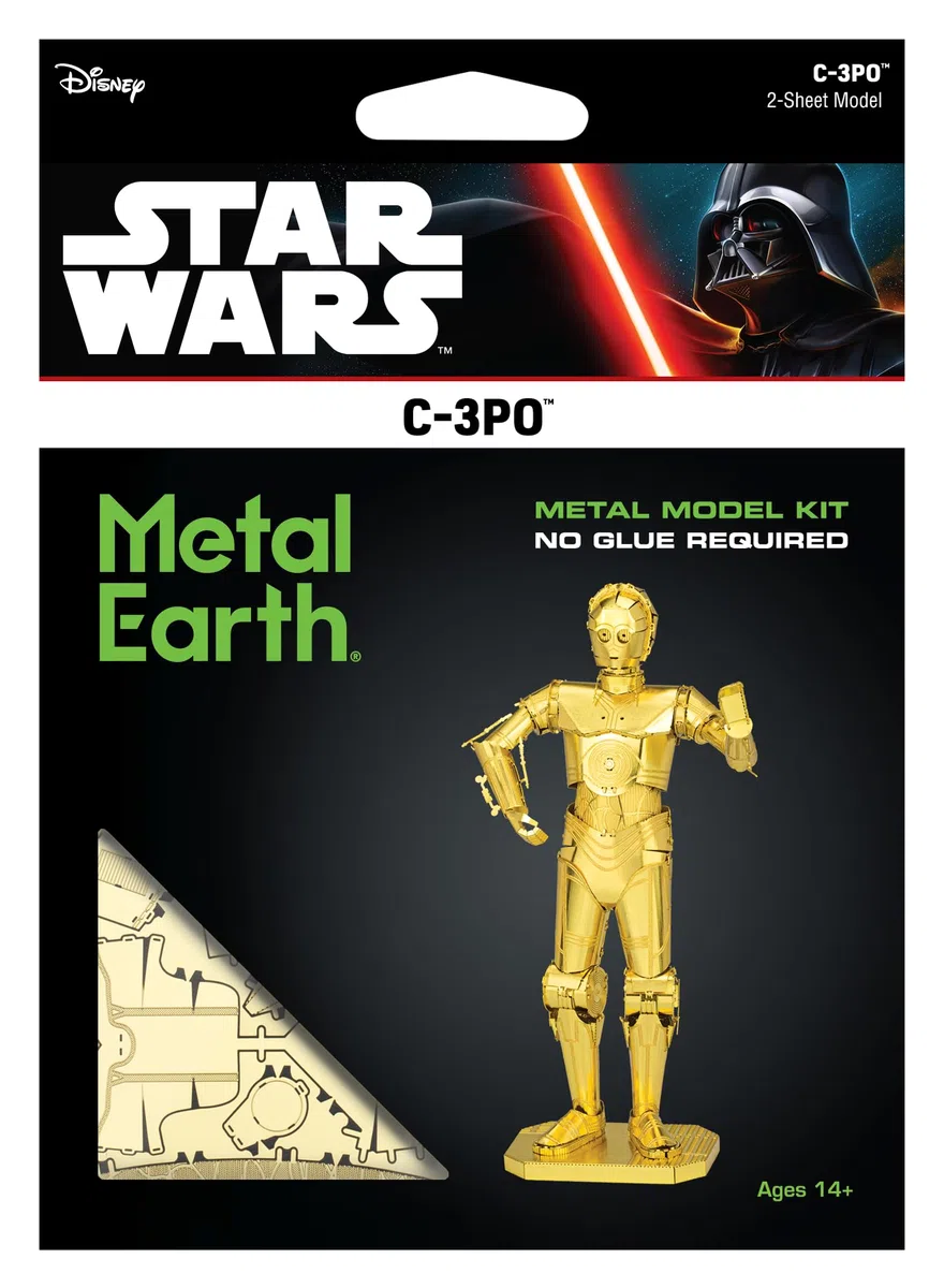 Metal Earth Puzzle 3D Androide C-3Po Dorado. Rompecabezas De Metal De Star Wars. Maquetas Para Construir Para Adultos Nivel Experto De 6.4 X 4.2 X 12 Cm