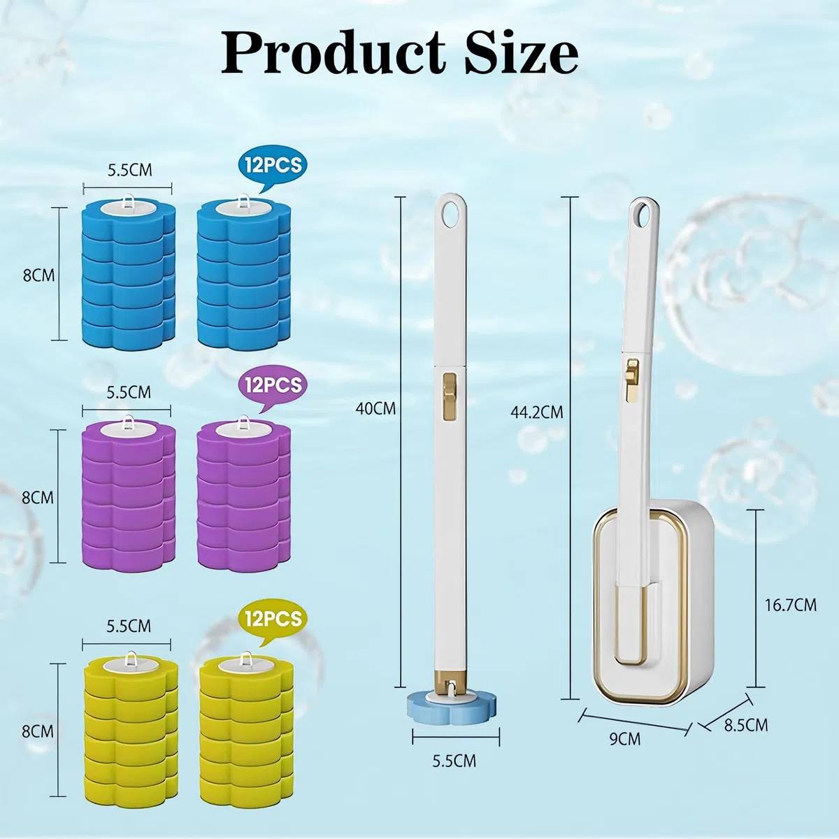 Escobilla Baño Desechable WC, Kit de Palo de Inodoro, Cepillo para Inodoro con 36 Rellenos de Detergente, Kit de Sistema de Limpieza Desechable, Toilet Brush