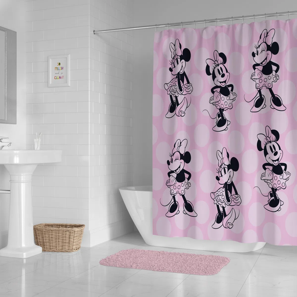 Disney Minnie Mouse - Cortina de ducha (178 x 182 cm), color rosa