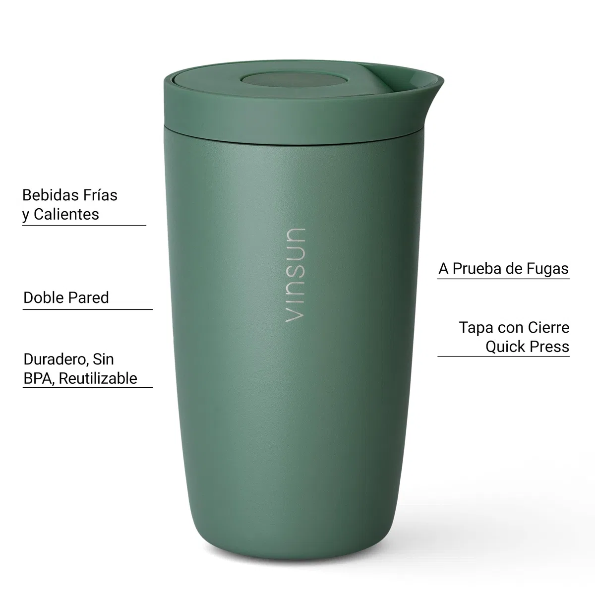 VINSUN Taza Térmica Café para Llevar 350ml - A Prueba de Fugas, Doble Pared, Acero Inoxidable, Bebidas Calientes y Frías - Vaso Termico con Cierre Quick Press