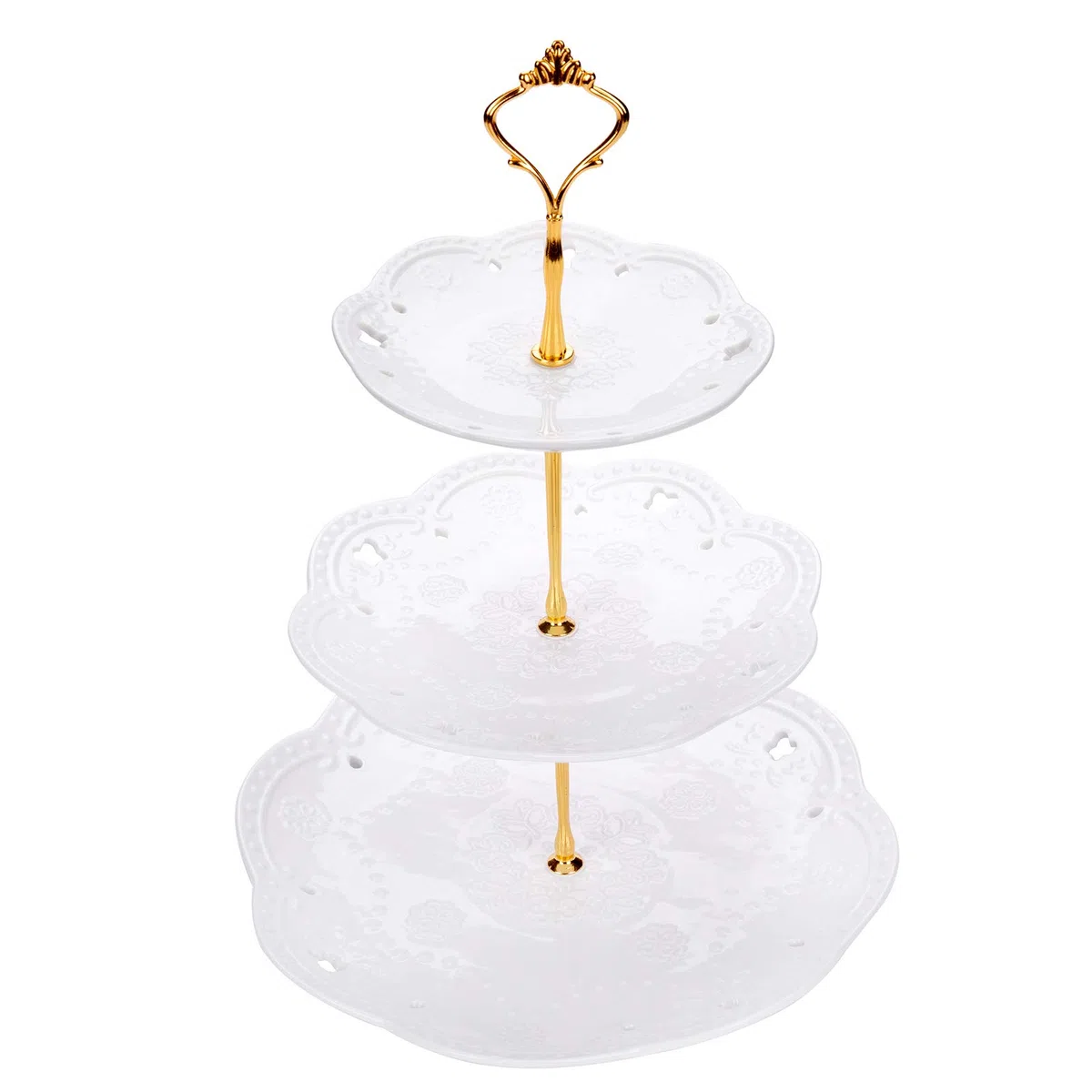 VIVILINEN Soporte de Pastel de 3 Niveles, Soporte de Torre de Postre de cerámica, Juego de exhibición de Servidor de Comida para Fiestas (Redondo-Blanco)