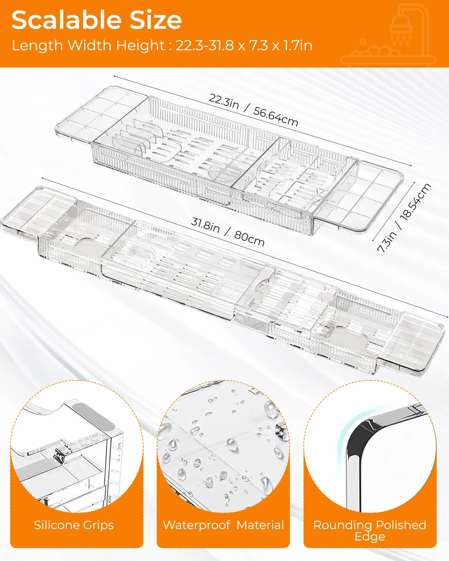 Bandeja para Bañera Acrílico, Bandeja Retráctil, Bandeja para Bañera para Copas de Vino, Libros, Tabletas, iPad y Teléfono, Accesorios de Baño Transparente
