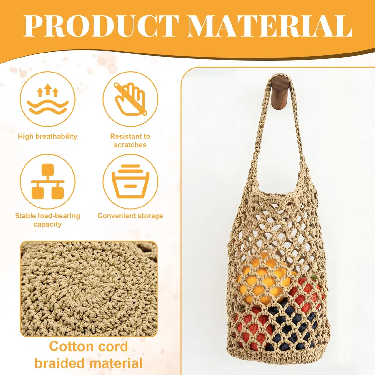 Cestas Colgantes para Frutas, Cesta Colgante de Pared Cestas de Frutas Vegetales para Colgar, 2 Piezas Tejido a Mano Malla 32x16cm para Huevos Frutas Verduras, Suspensión en Pared o Techo
