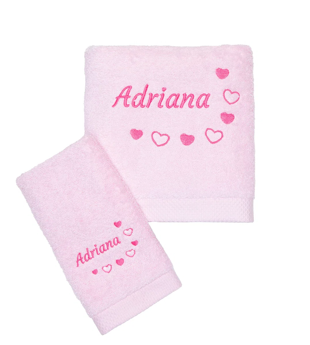Toallas Bordadas Personalizadas con puntilla (Personaliza Nombre,Tipo de Letra, puntilla y Color) (Rosa)