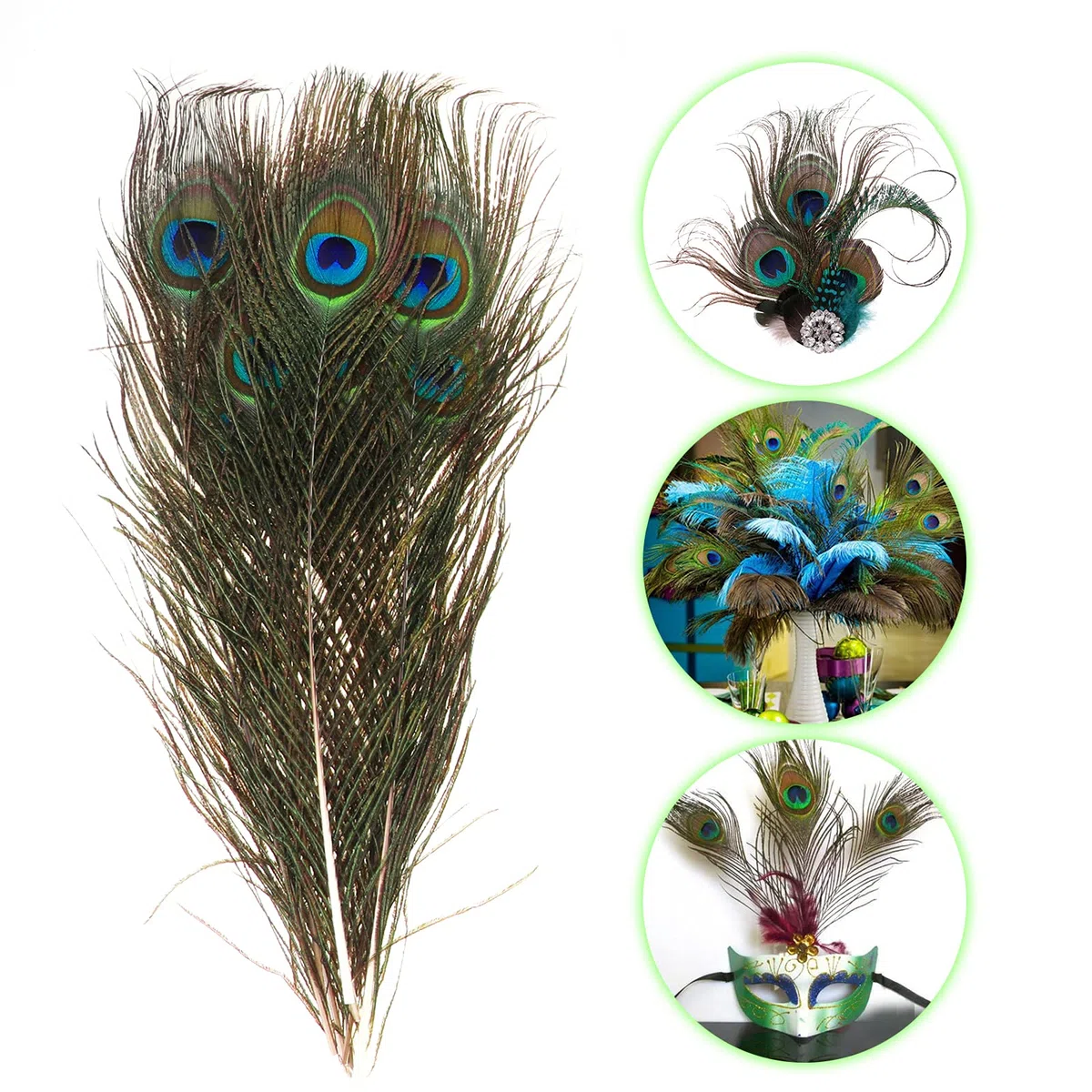 MWOOT 50 pcs Plumas Pavo Real, Plumas Ojo Pavo Real Verde para Arte de Manualidades Bricolaje, Plumas Cola Pavo Real para Decoración Banquete de Boda de la Mascarada del Carnaval (28-32CM)