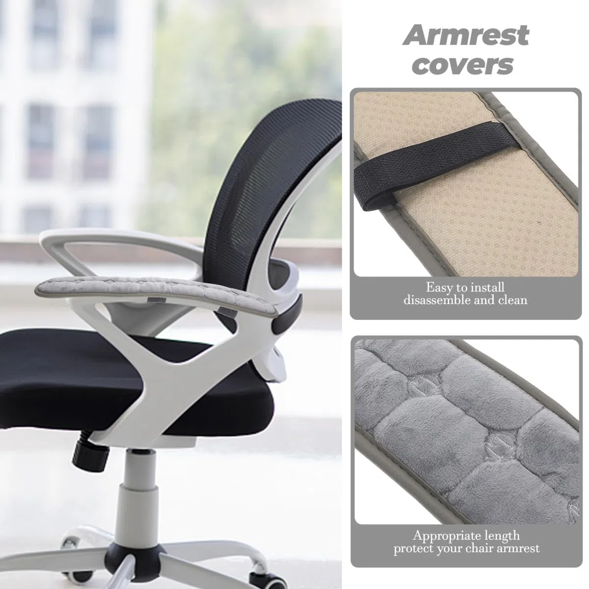 Operitacx Reposabrazos acolchado para sillas de 17,7 pulgadas Reposabrazos elástico con cintas de fijación para oficina, comedor, silla de juegos, protección cómoda para reposabrazos