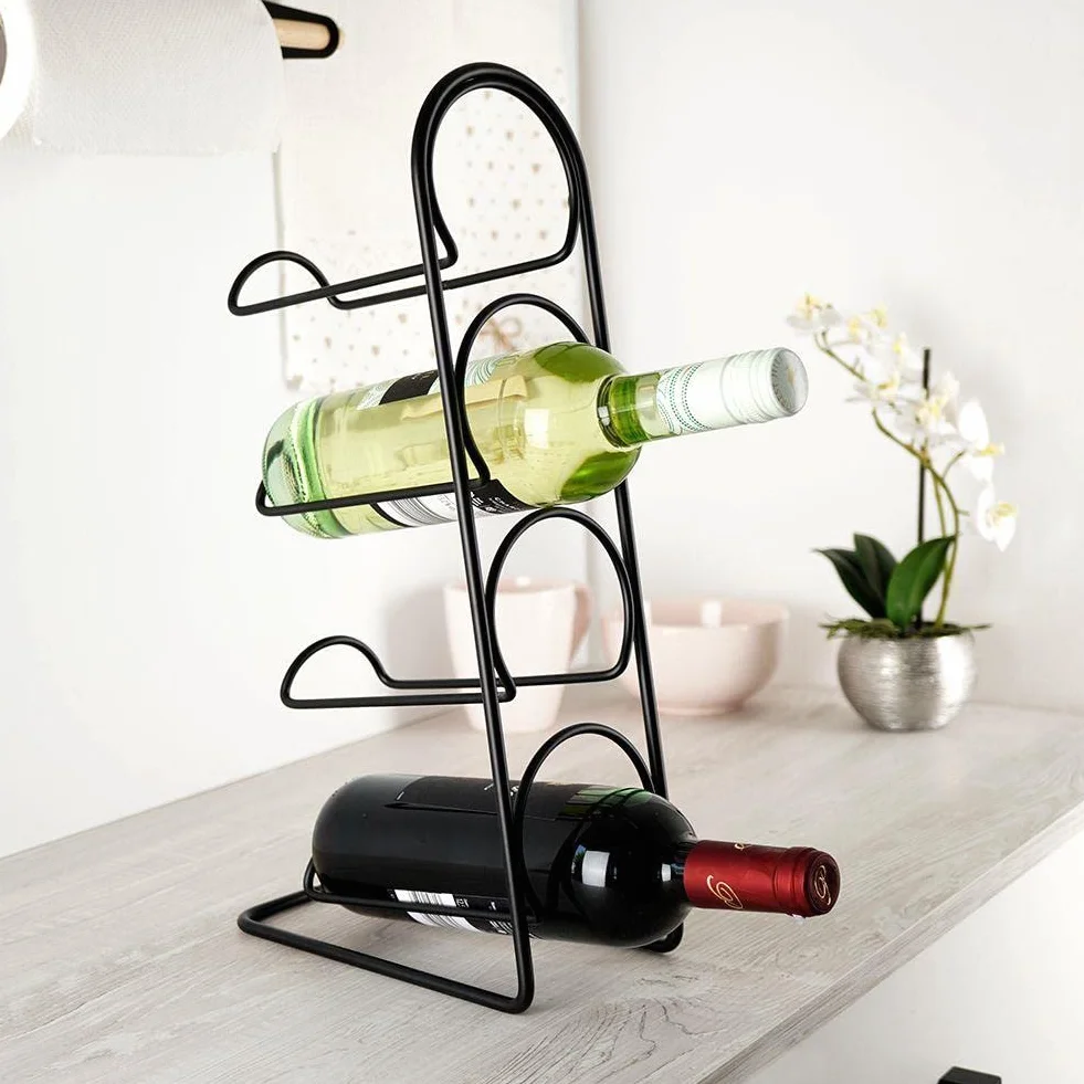 Vilde Botellero de metal para 4 botellas, color negro, 21 x 12 x 43 cm