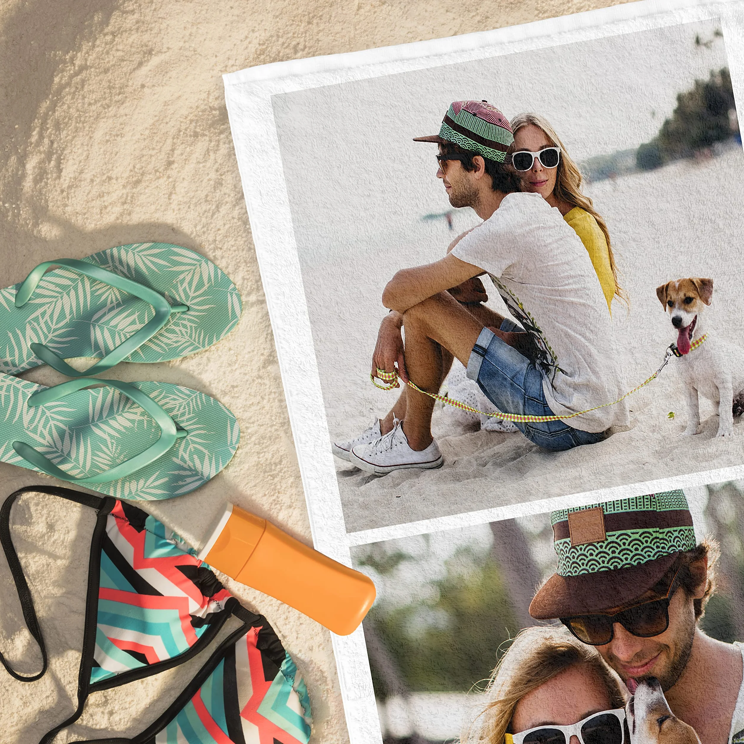 Toalla de Playa Personalizada con Foto y Texto, Collage de Fotos, E&B PORRAS (2 Fotos)