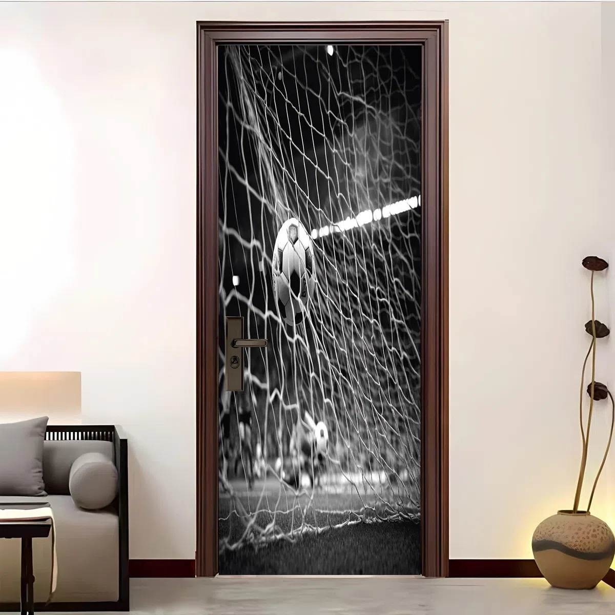 Autoadhesivo Pegatinas Para Puertas 77x200 cm Deportes FúTbol Campo De FúTbol Pegatinas Impermeables, Negro 3D Vinilos Pegatina para Puertas DecoracióN Del Hogar BañO u Oficina