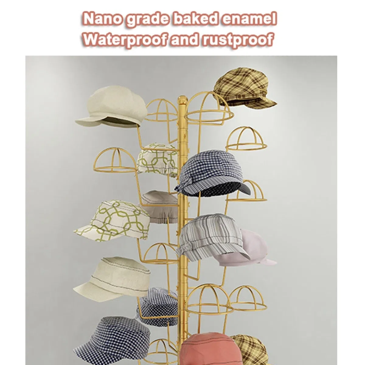Expositor de Sombreros de Metal Ajustable con 4 Ruedas giratorias, Soporte de Suelo Giratorio para Gorras, Pelucas y Cascos, con Capacidad para 10-35 Sombreros (Blanco, con 30 sopo
