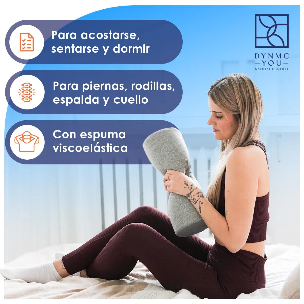 DYNMC you Cojín Cervical de Soporte con Funda de Bambú Oeko-Tex Cojín Cilíndrico Ultra Núcleo de Espuma de Memoria, Cojín de Cuello, Cojín Lumbar y Cojín de Rodillas, Gris