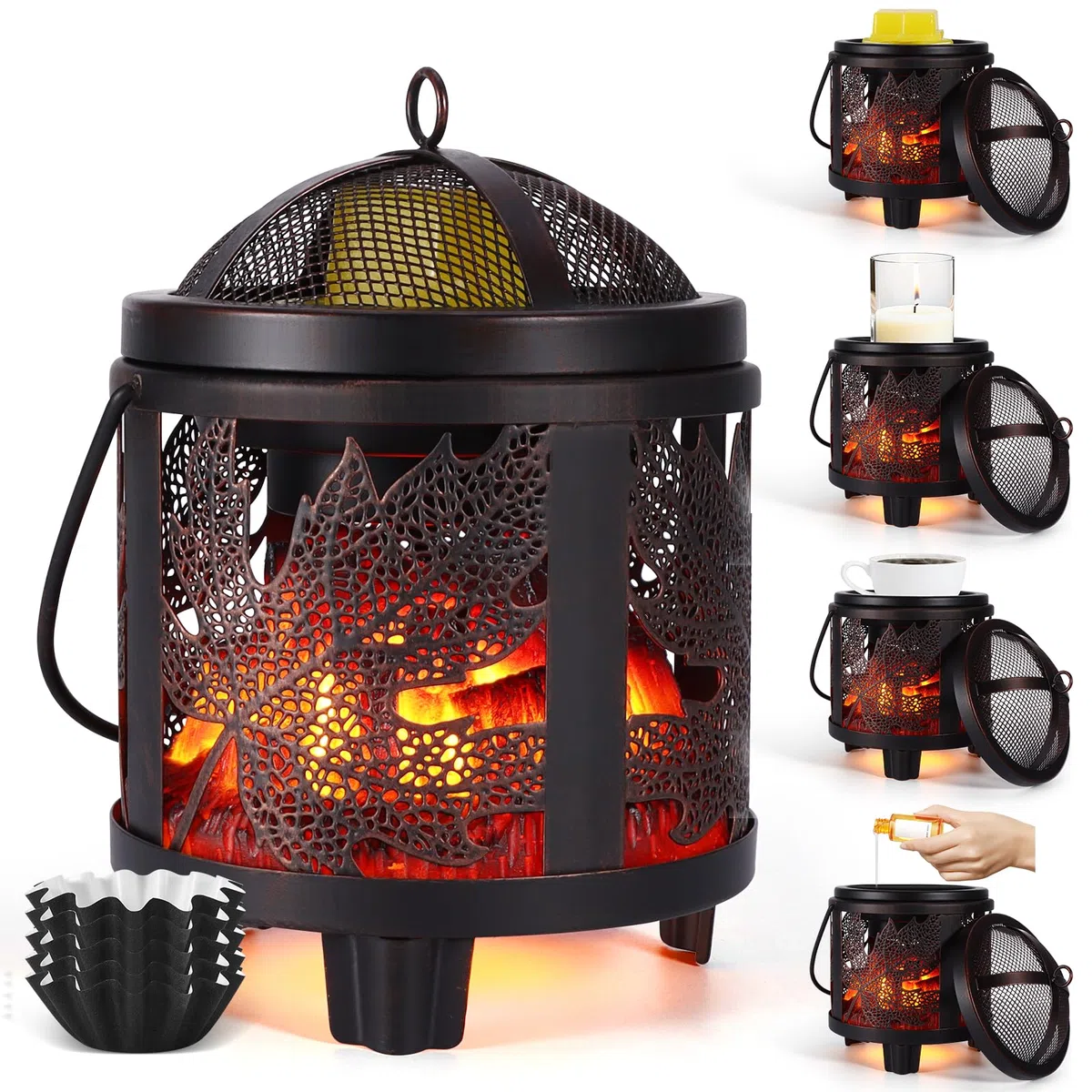 Lámpara de Fragancia eléctrica,Quemador eléctrico 4 en 1 para Cera aromática,Vela y Aceite aromático, Patrón de hoja de arce Lámpara de Aroma eléctrico para Regalos y Decoraciones de Oficina doméstica